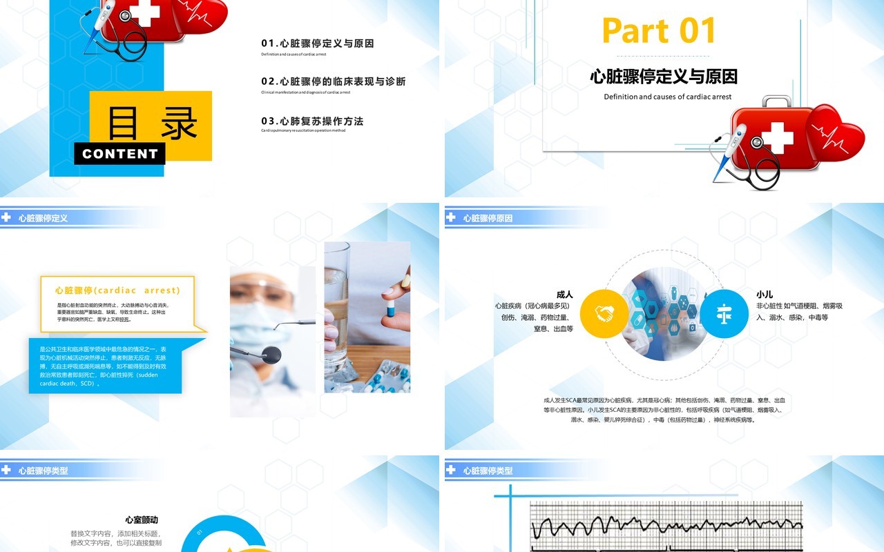 蓝色急诊医学心肺复苏医疗健康培训PPT模板