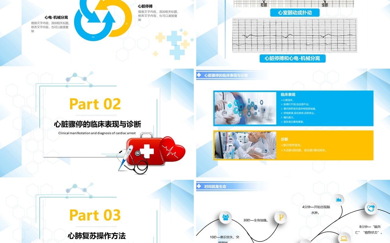 蓝色急诊医学心肺复苏医疗健康培训PPT模板