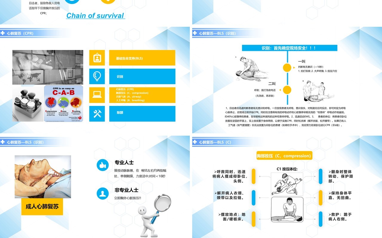 蓝色急诊医学心肺复苏医疗健康培训PPT模板