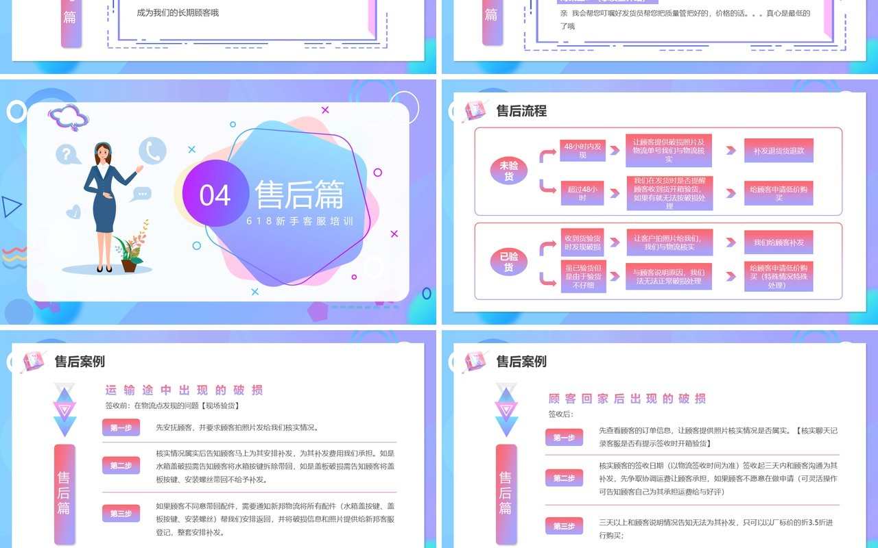 蓝色卡通618新手客服培训PPT模板