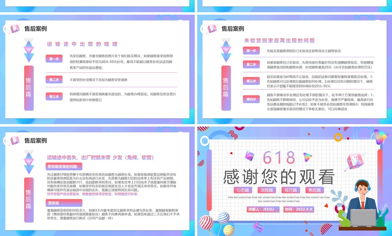 蓝色卡通618新手客服培训PPT模板