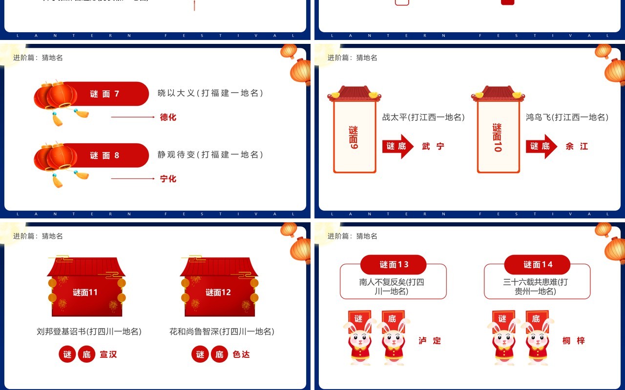 蓝色卡通中国风元宵节猜灯谜PPT模板