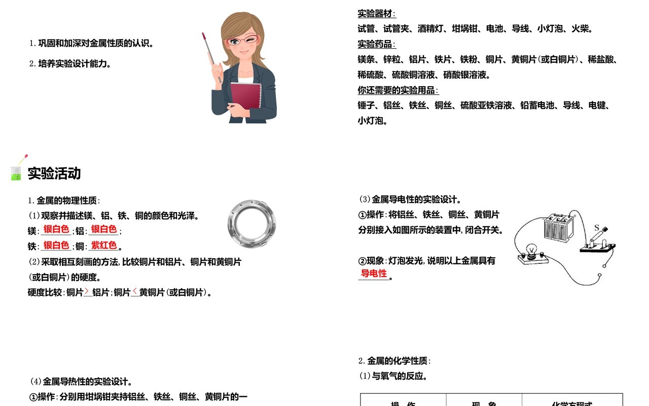 部编版九年级化学下册金属的物理性质和某些化学性质课件PPT模板