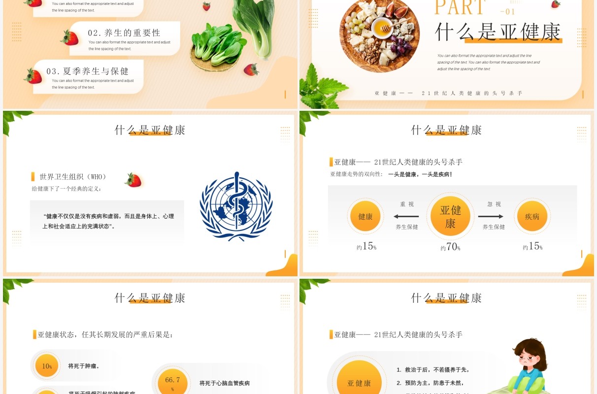黄色简约风中国传统夏季养生知识PPT模板