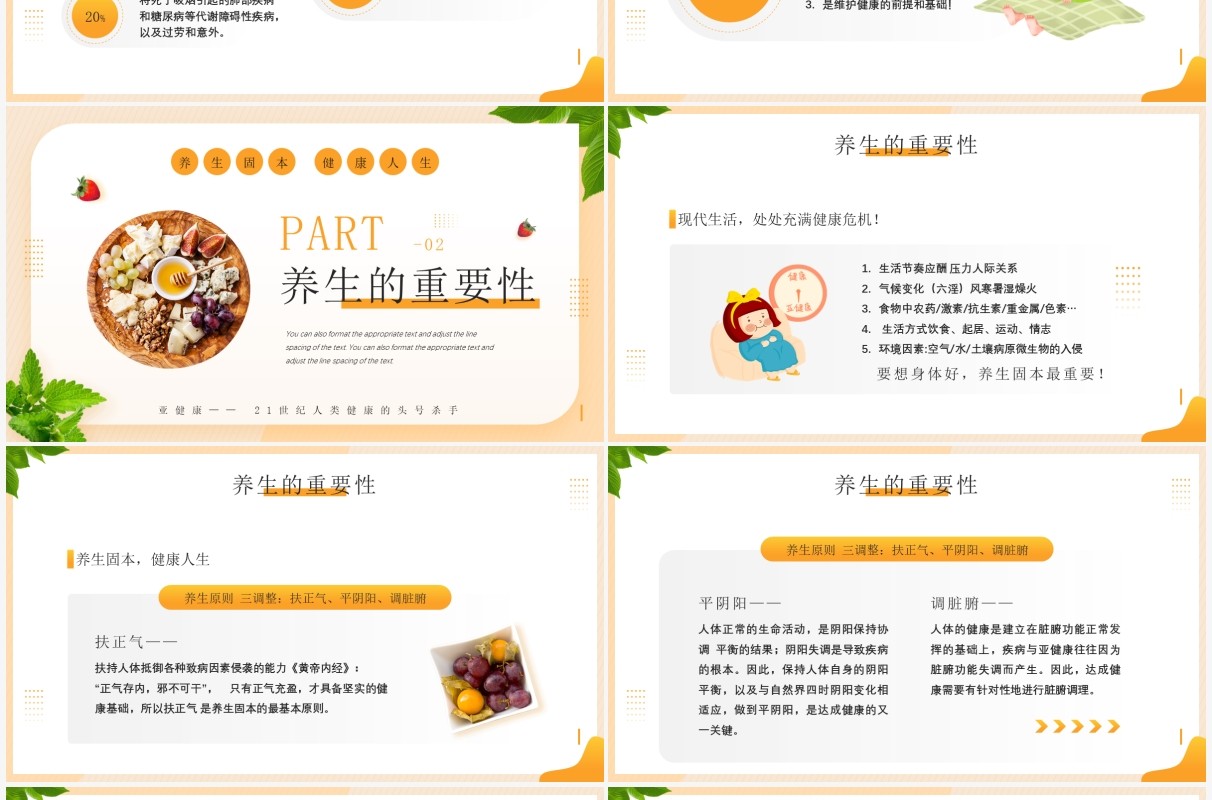 黄色简约风中国传统夏季养生知识PPT模板
