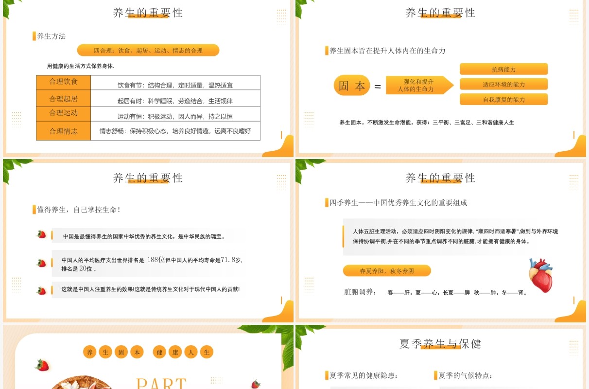 黄色简约风中国传统夏季养生知识PPT模板