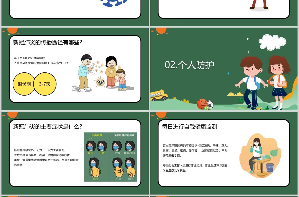 绿色学校教师开学防疫教育工作防空指南培训PPT课件模板