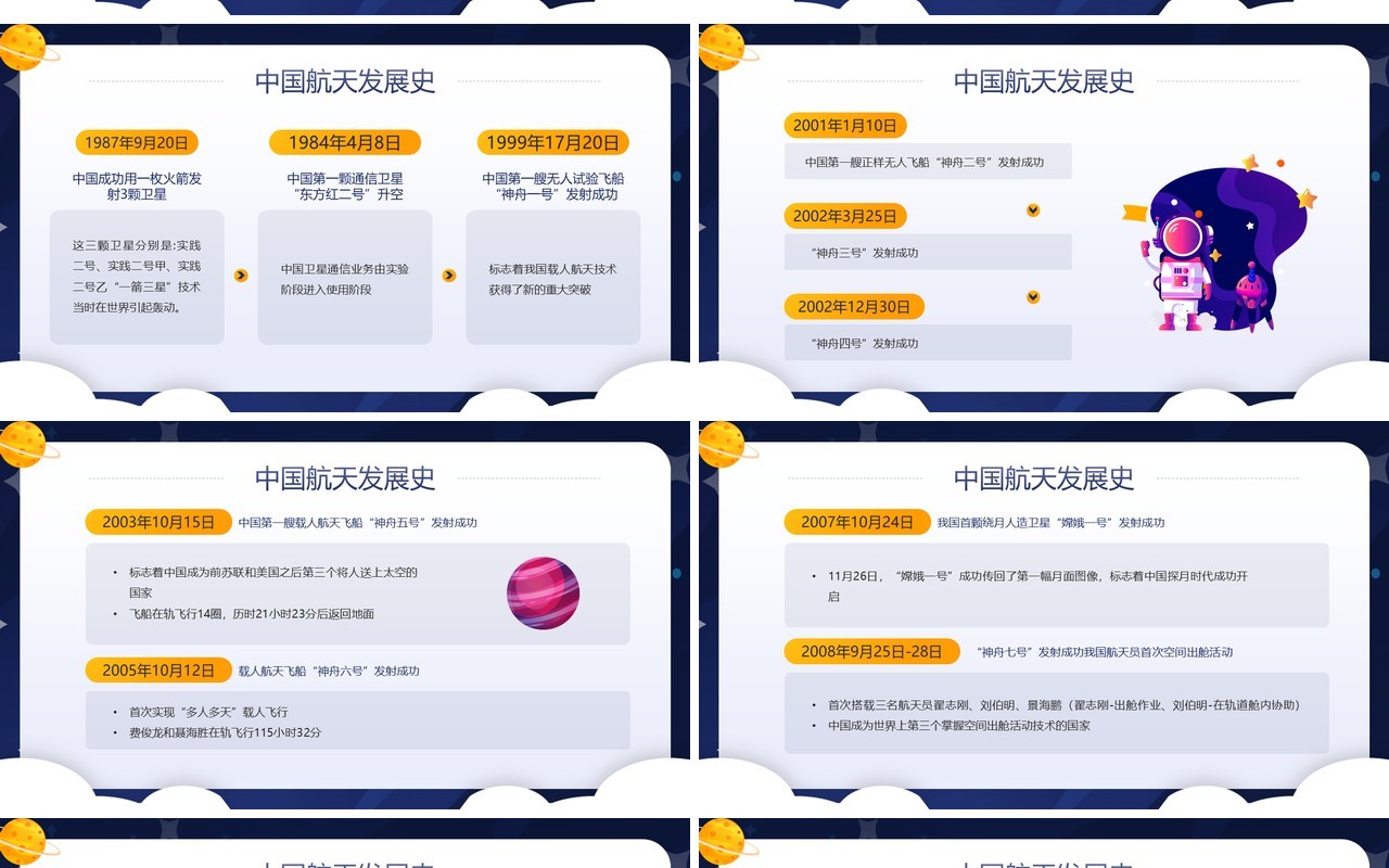 蓝色卡通风世界航天日介绍PPT模板