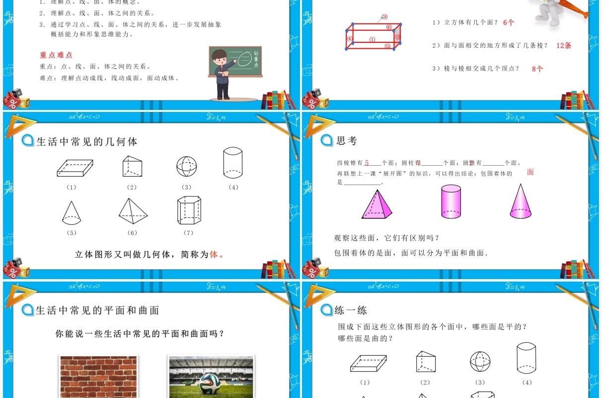 部编版七年级数学上册点、线、面、体课件PPT模板
