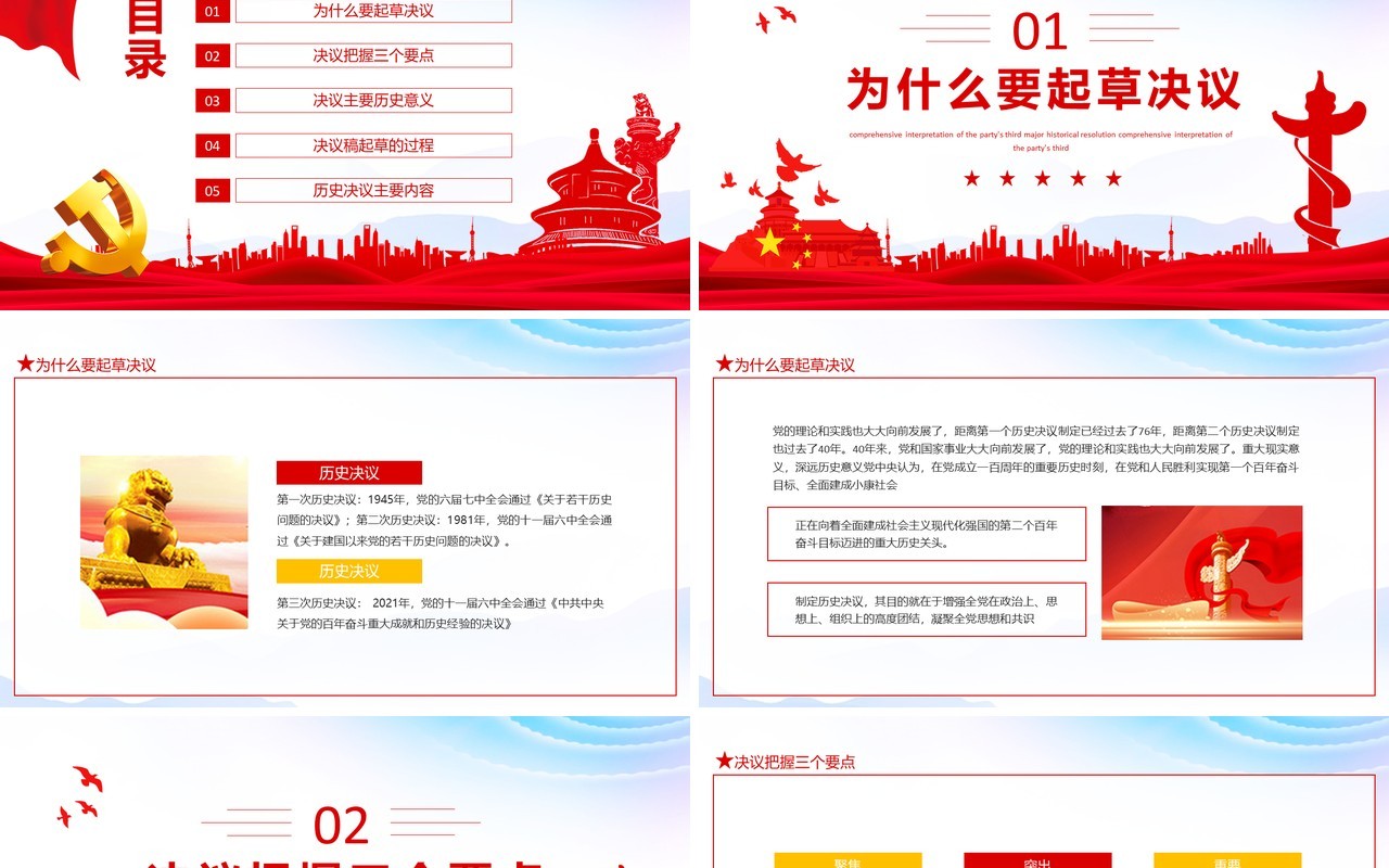 全面解读党的第三份重大历史决议动态PPT模板