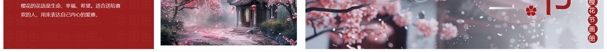 红色小清新樱花节赏樱画册PPT通用模板