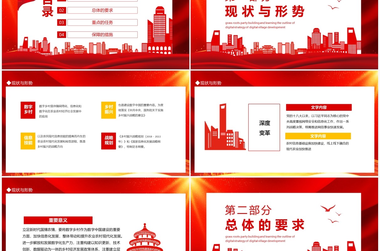 基层党建党课学习数字乡村发展战略纲要动态PPT模板