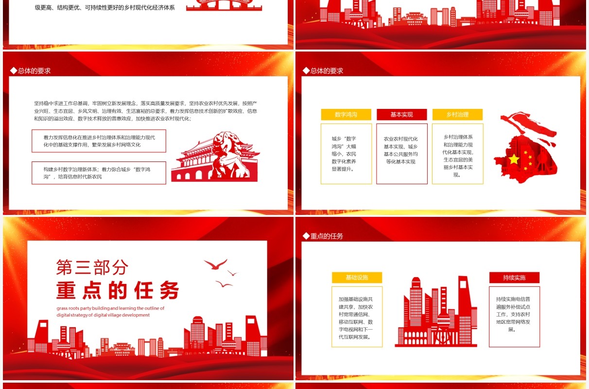 基层党建党课学习数字乡村发展战略纲要动态PPT模板