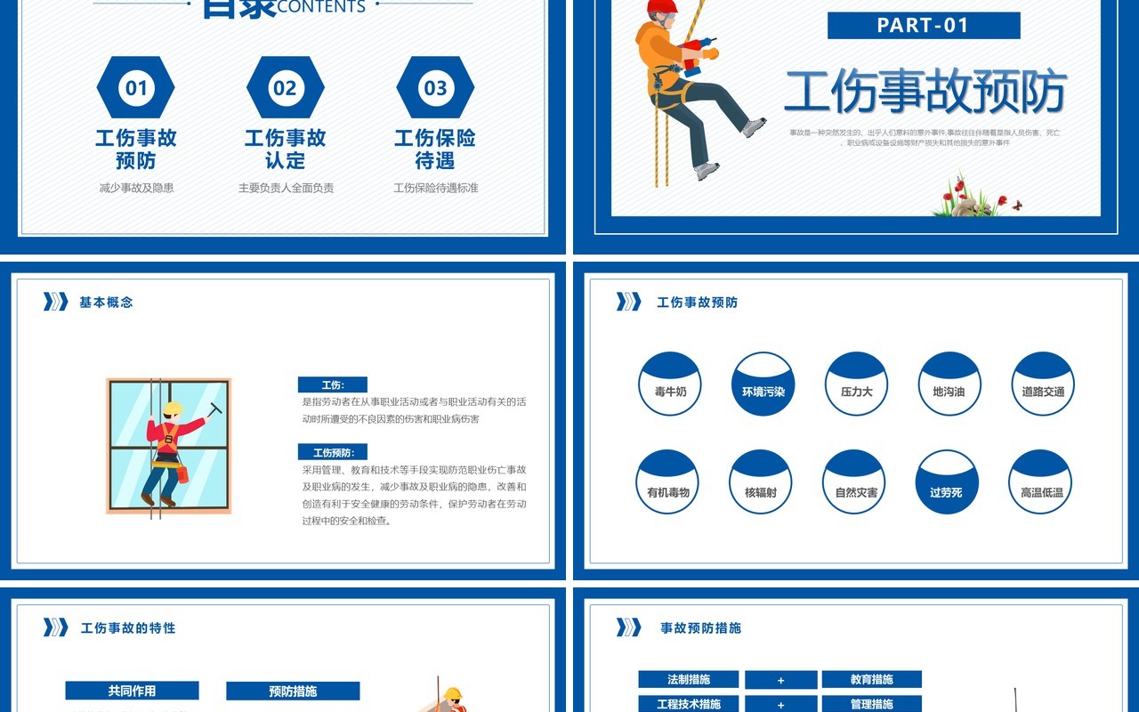 蓝色简约风工伤事故预防培训PPT模板
