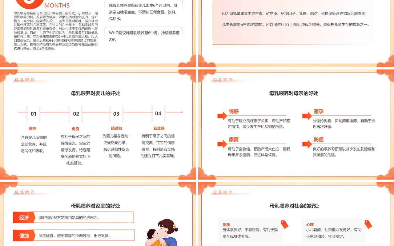 橙色卡通风新生儿母乳喂养知识PPT模板