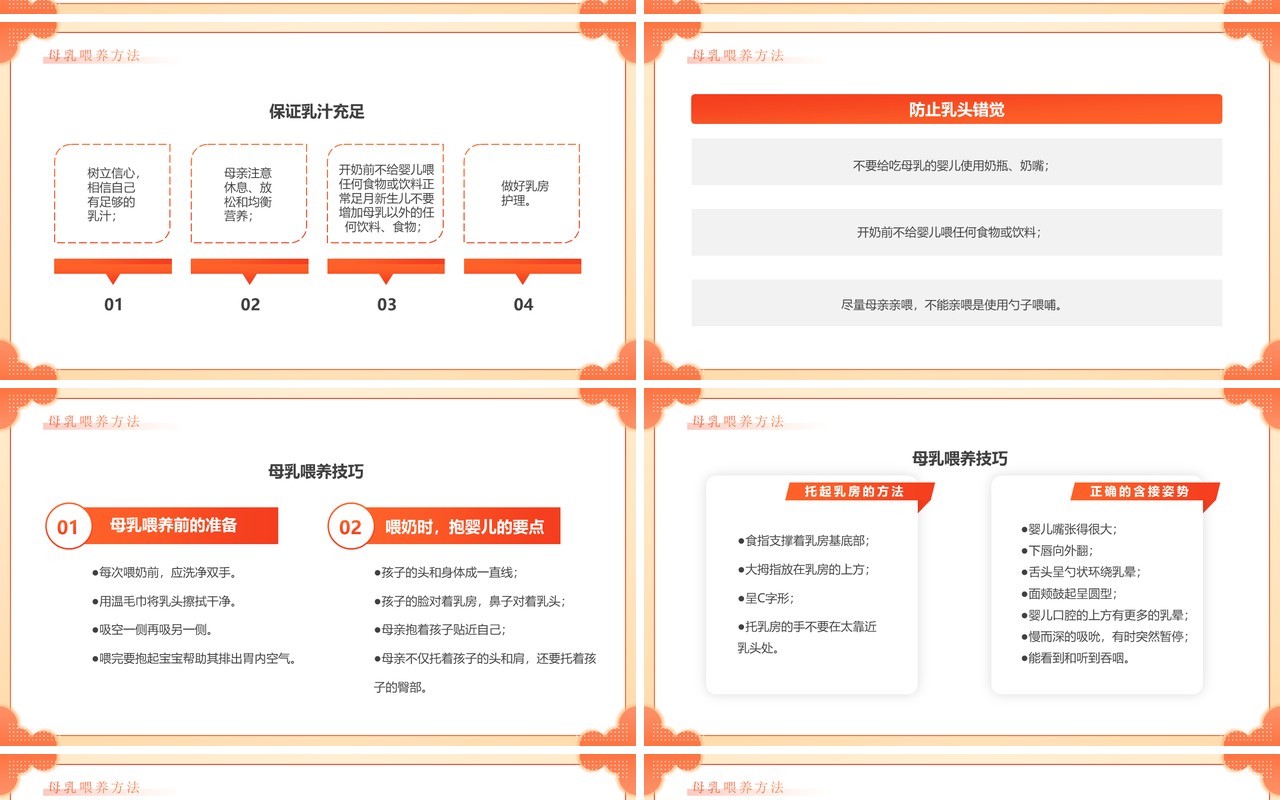 橙色卡通风新生儿母乳喂养知识PPT模板