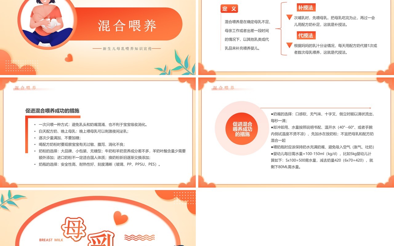 橙色卡通风新生儿母乳喂养知识PPT模板