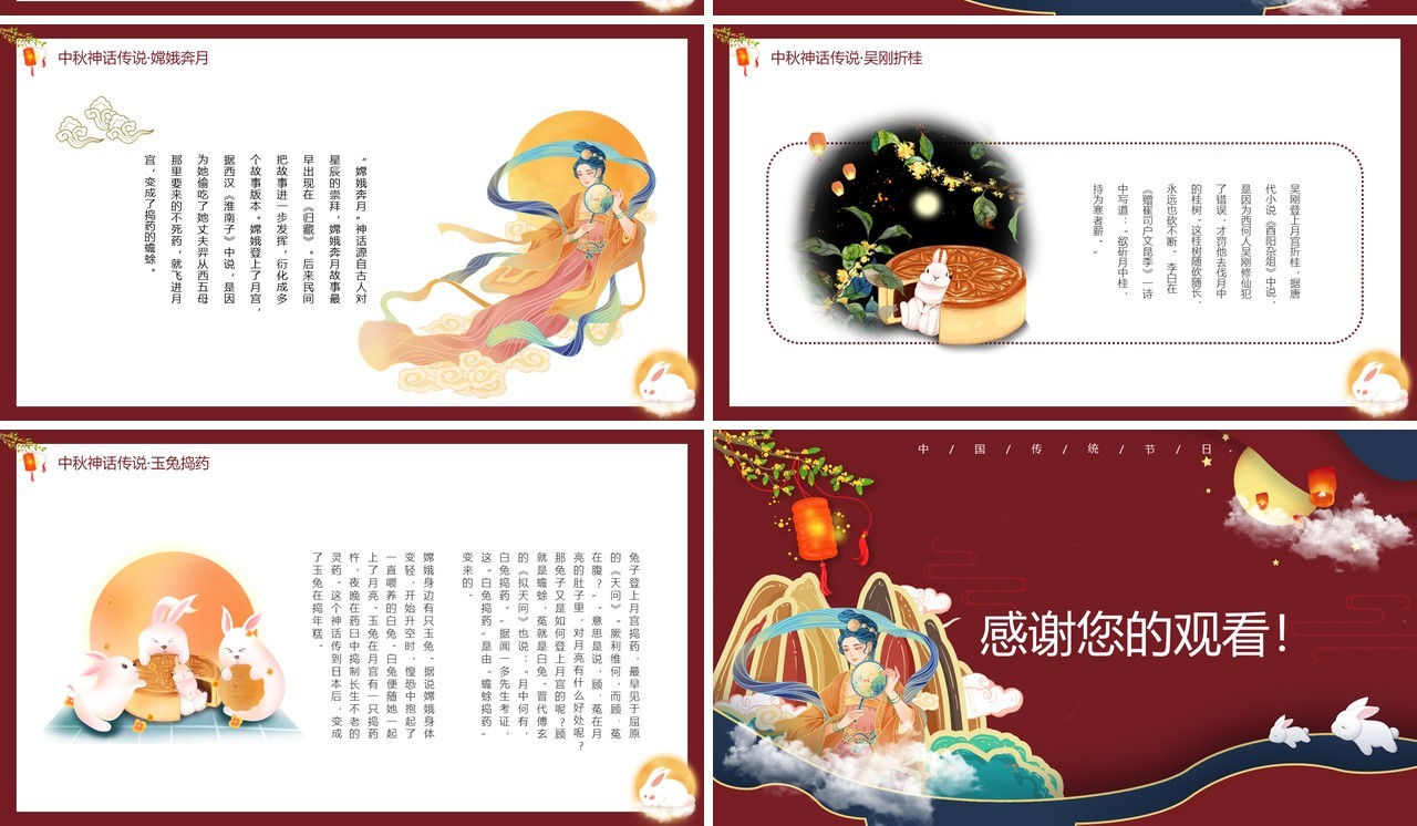 复古国潮中国传统节日中秋节主题动态PPT模板