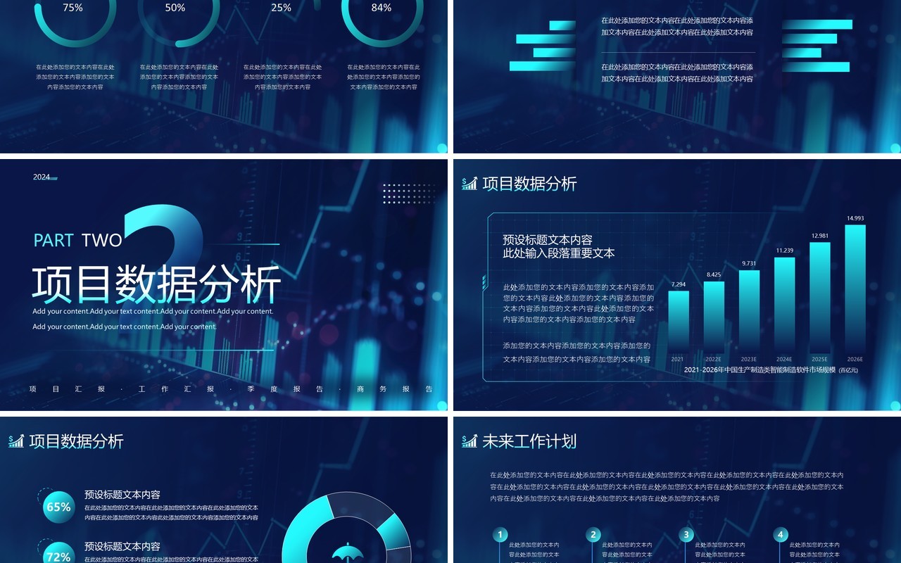蓝色科技风财务年中工作汇报PPT模板