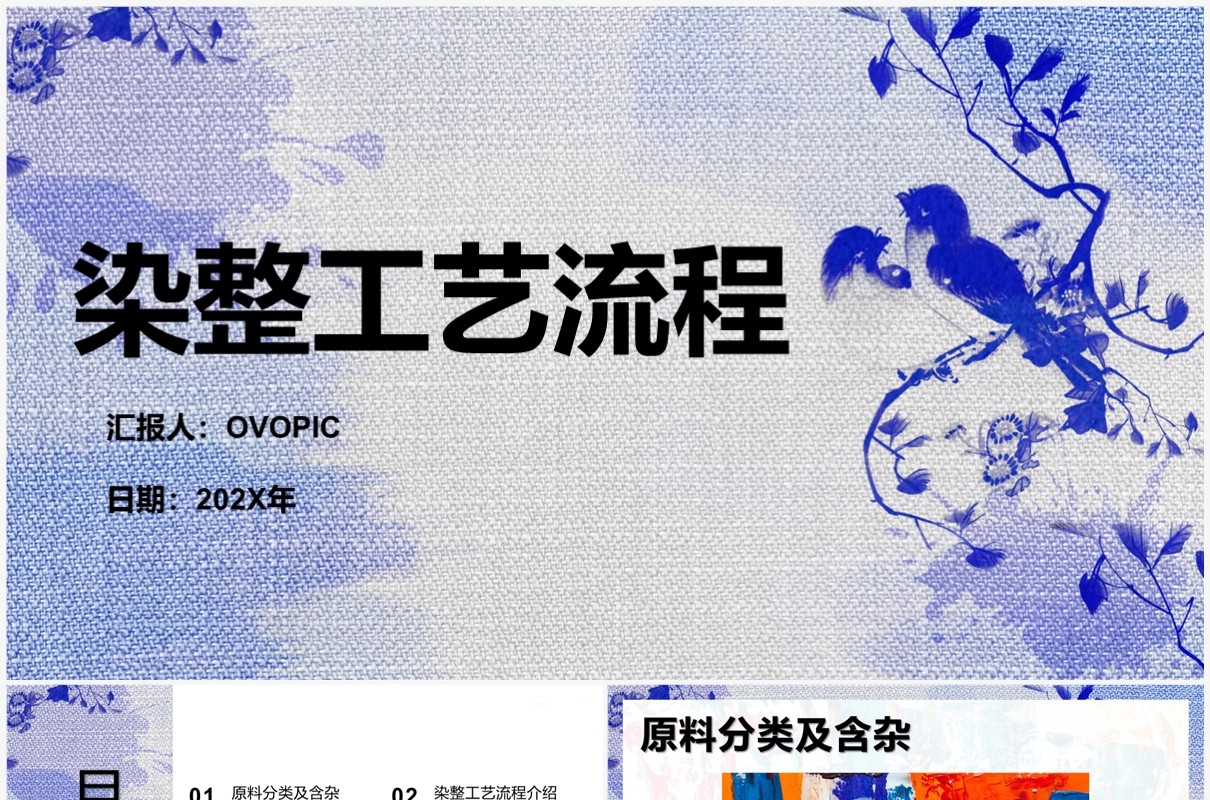蓝色染整工艺流程培训课件PPT模板