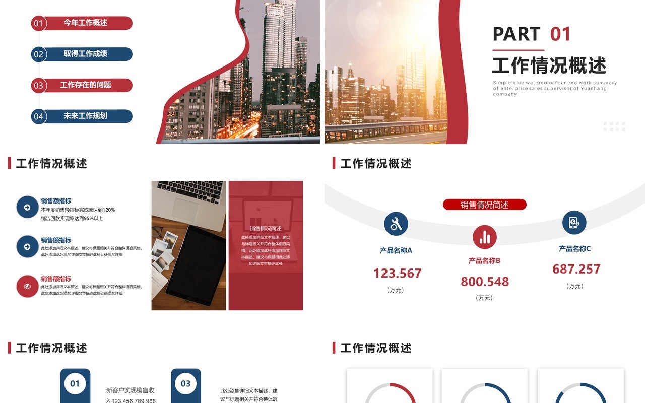 简约商务销售主管年终工作总结及计划报告PPT模板
