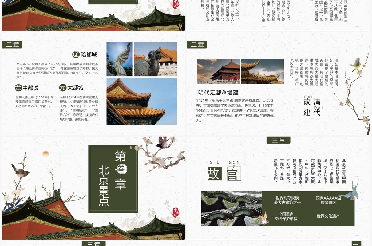 绿色中国风北京旅游攻略PPT模板
