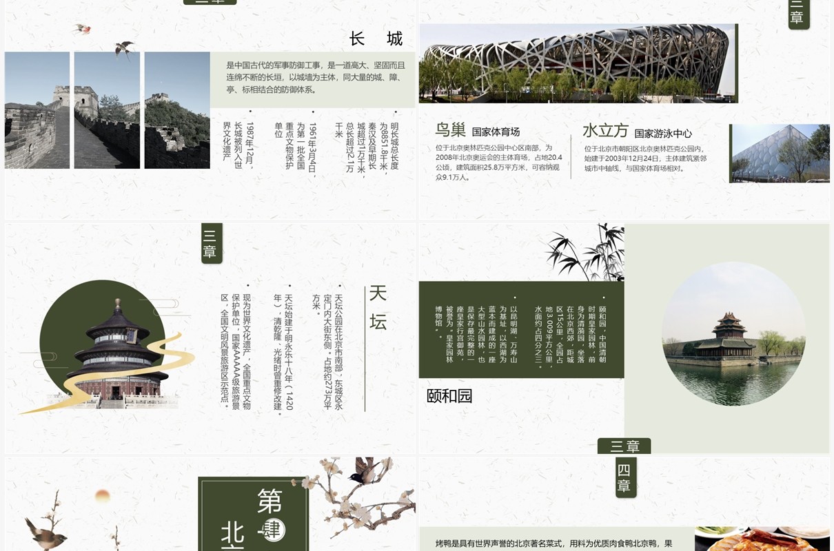 绿色中国风北京旅游攻略PPT模板