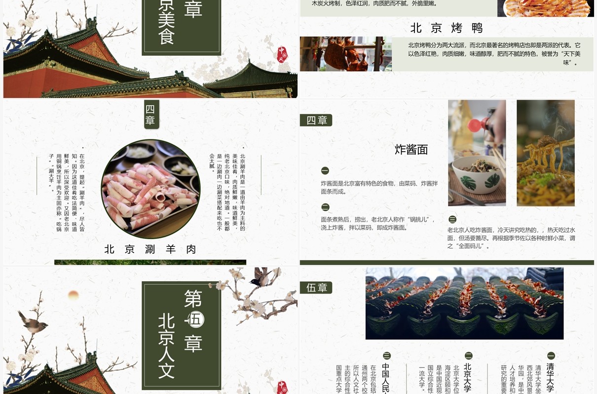 绿色中国风北京旅游攻略PPT模板