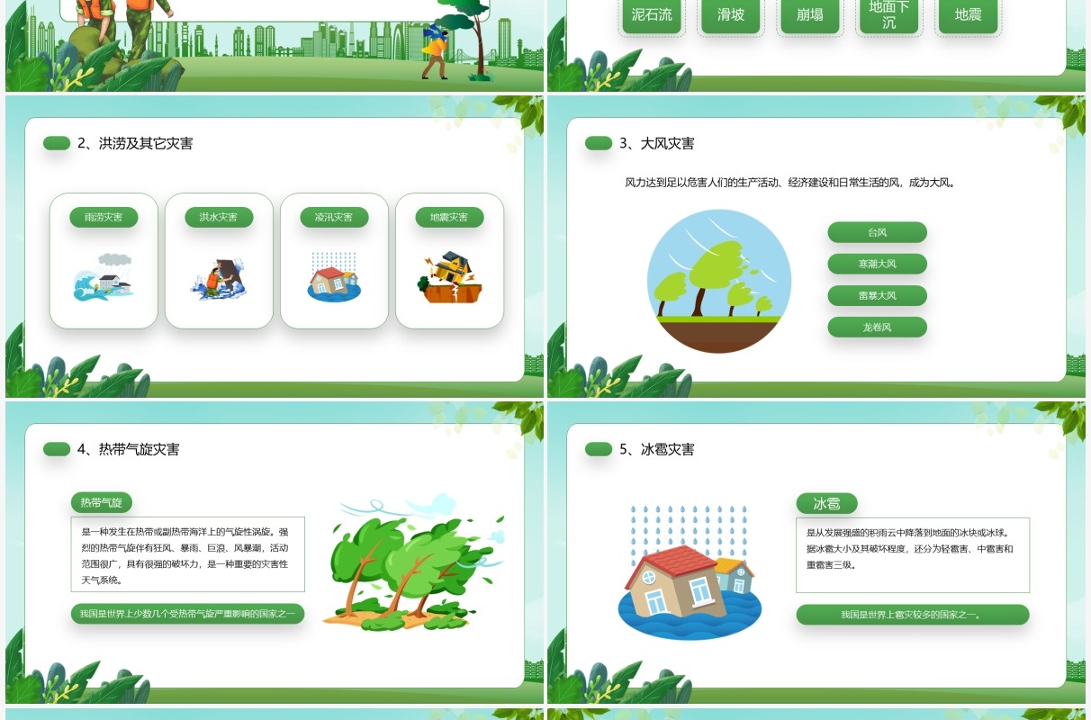绿色卡通风全国防灾减灾日教育PPT模板
