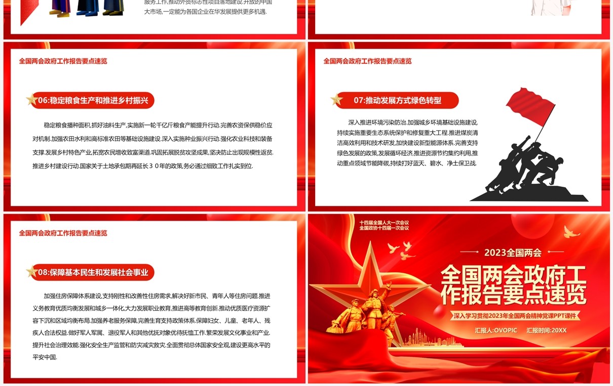 红色全国两会工作报告要点速览PPT模板