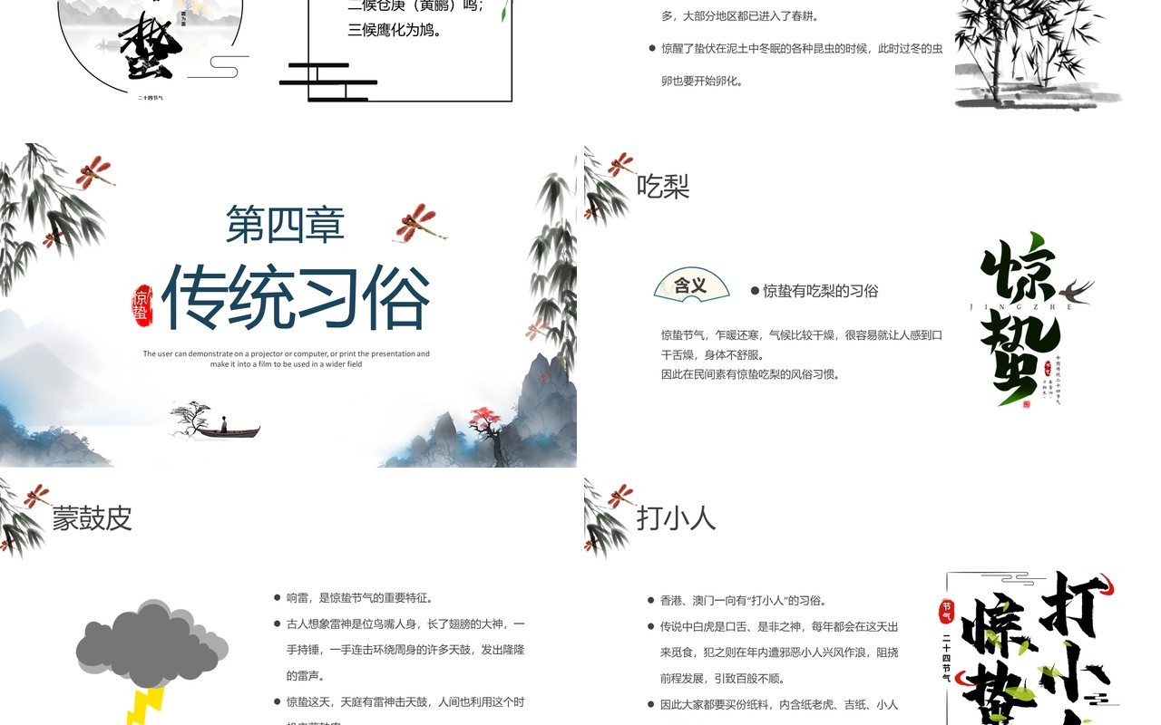 蓝色水墨风传统二十四节气之惊蛰PPT模板