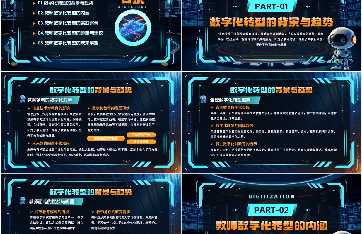 蓝色科技风教师数字化转型理解与感悟PPT模板