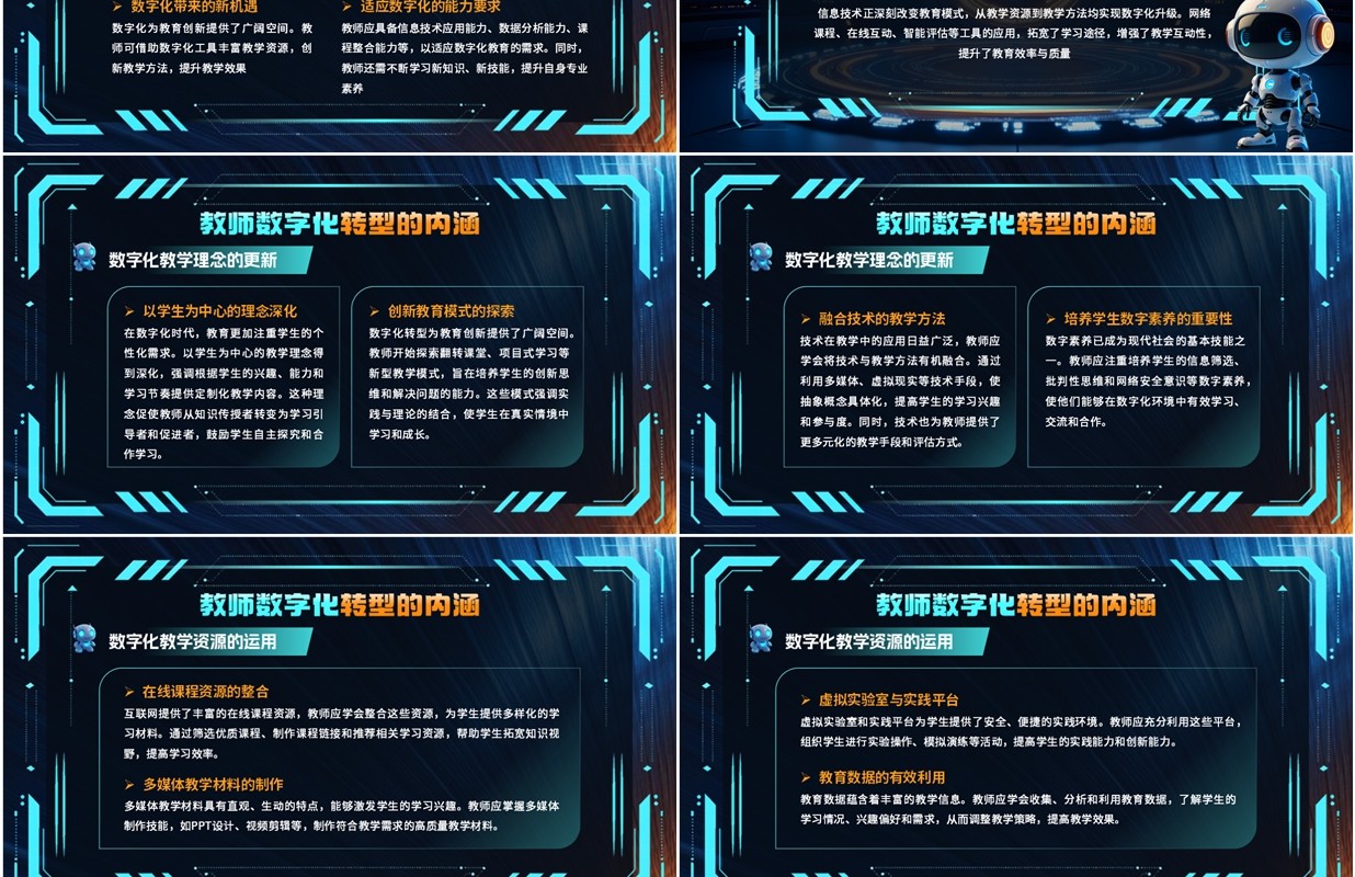 蓝色科技风教师数字化转型理解与感悟PPT模板