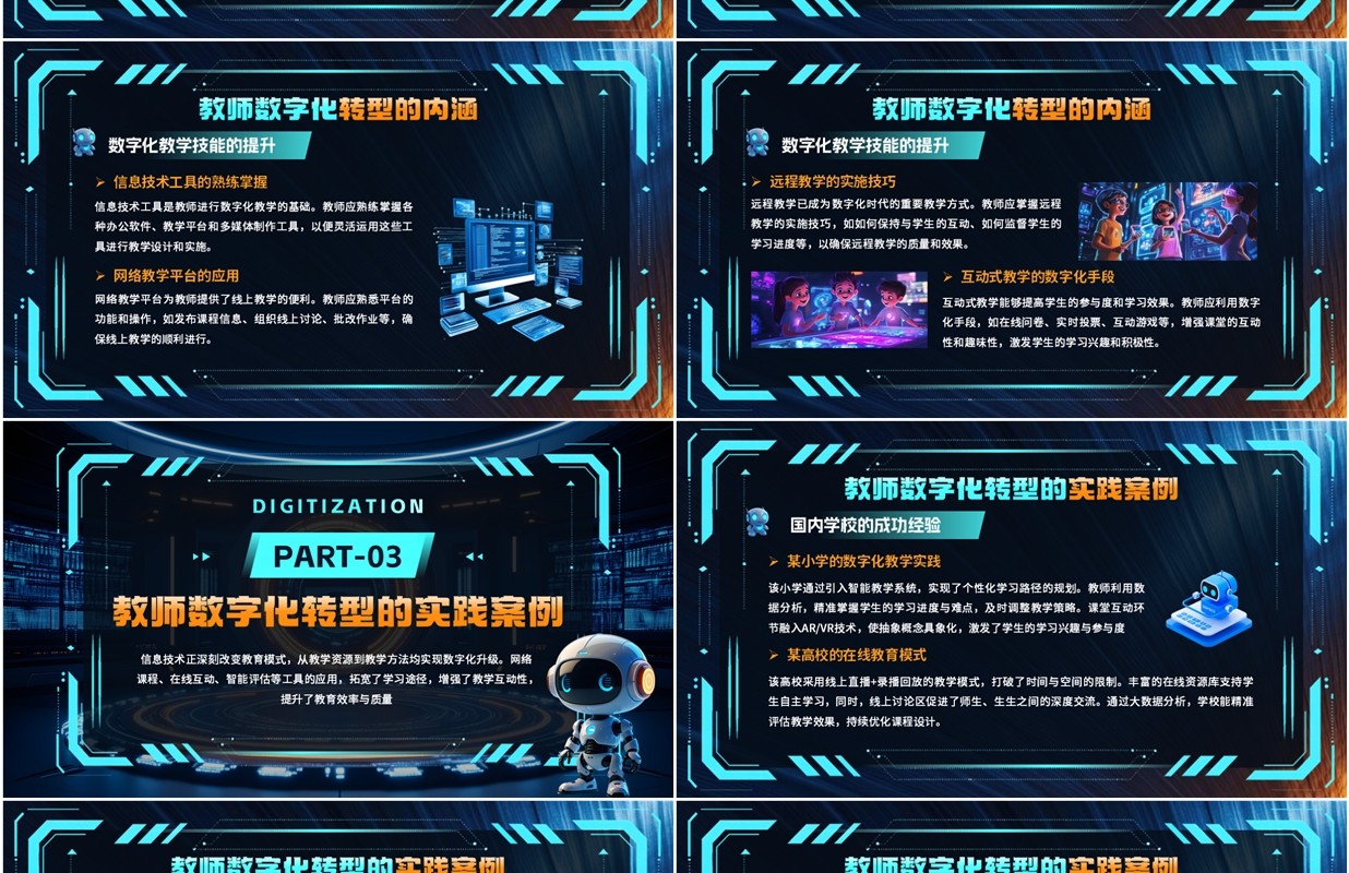 蓝色科技风教师数字化转型理解与感悟PPT模板