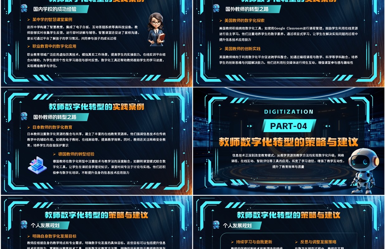 蓝色科技风教师数字化转型理解与感悟PPT模板