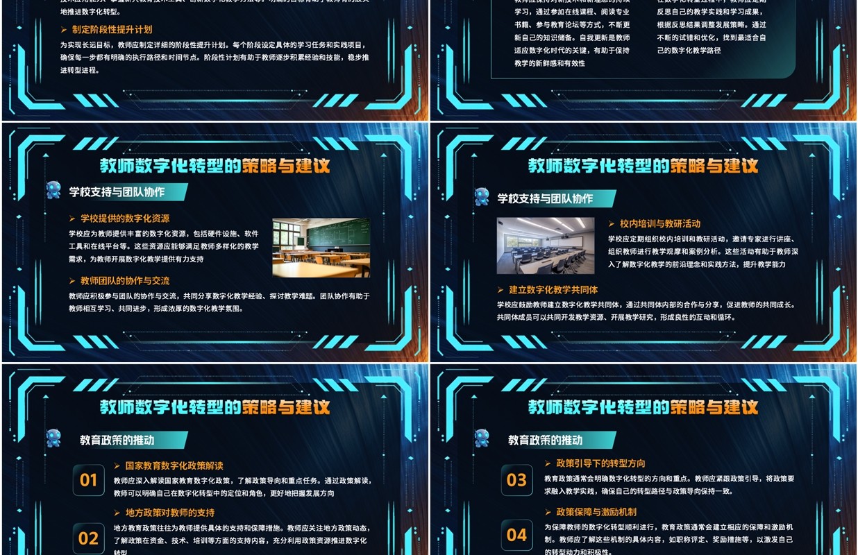 蓝色科技风教师数字化转型理解与感悟PPT模板