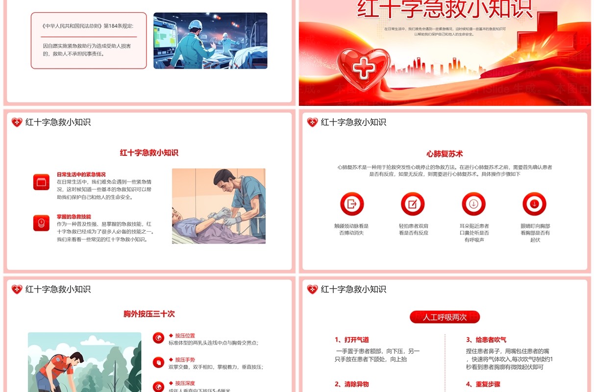 红色简约风红十字应急救护PPT模板