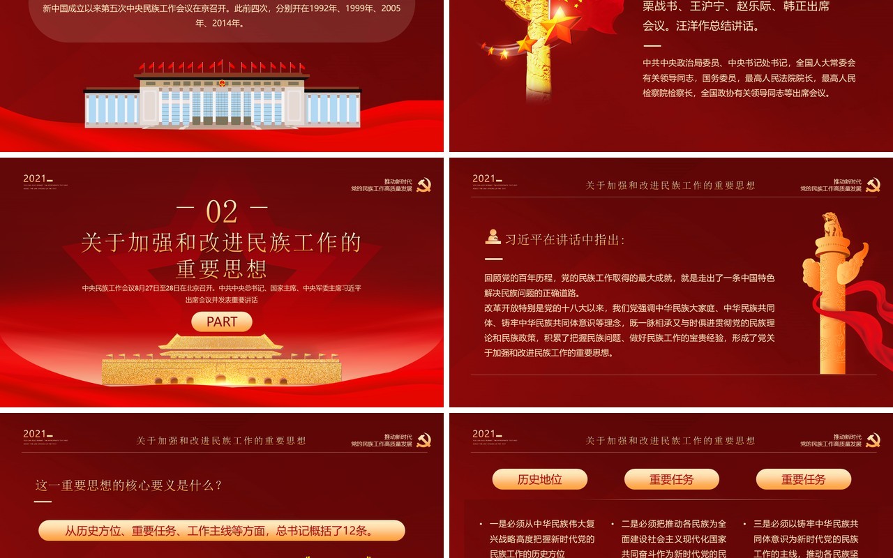 红金党政风学习中央民族工作会议精神PPT模板