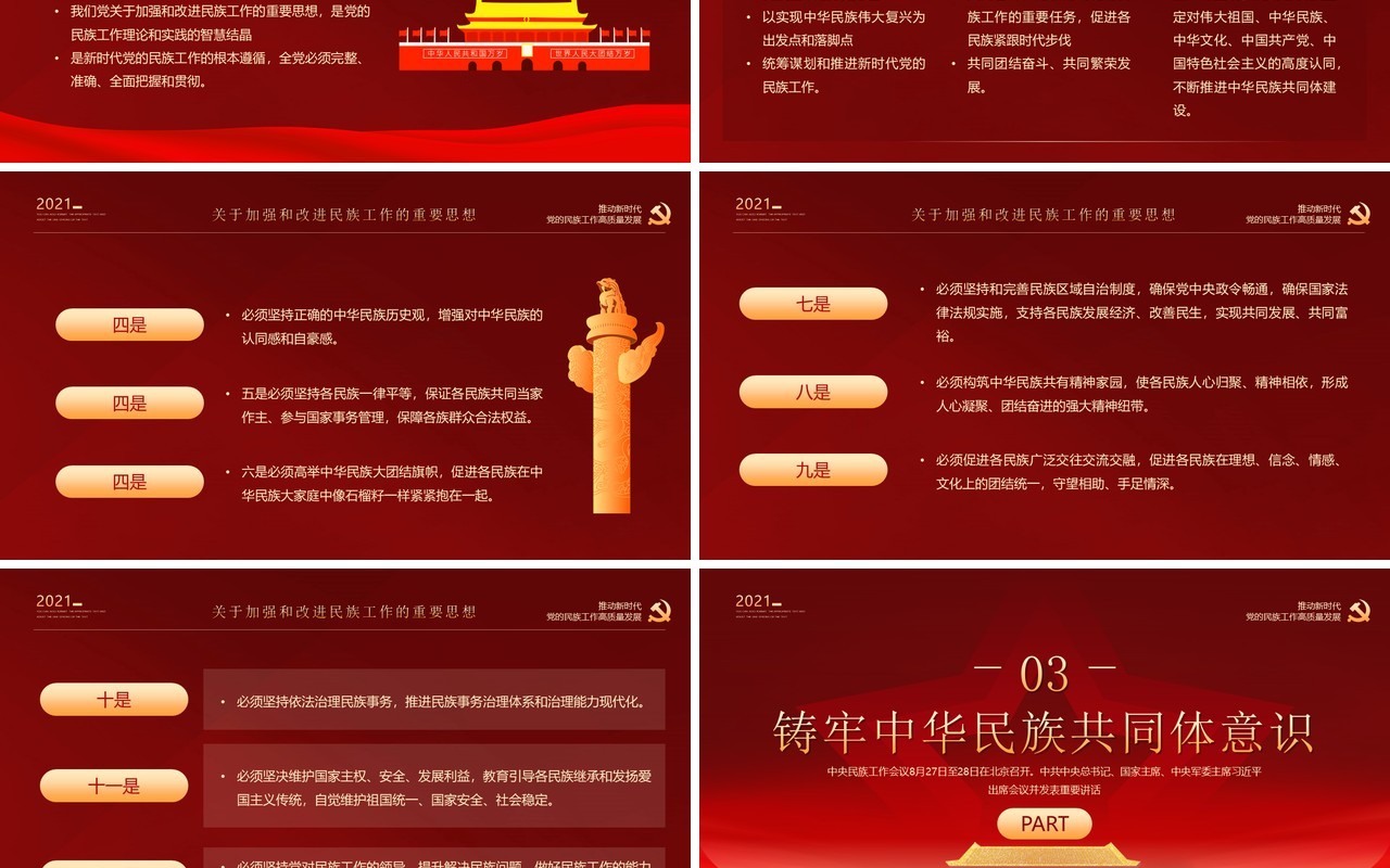 红金党政风学习中央民族工作会议精神PPT模板