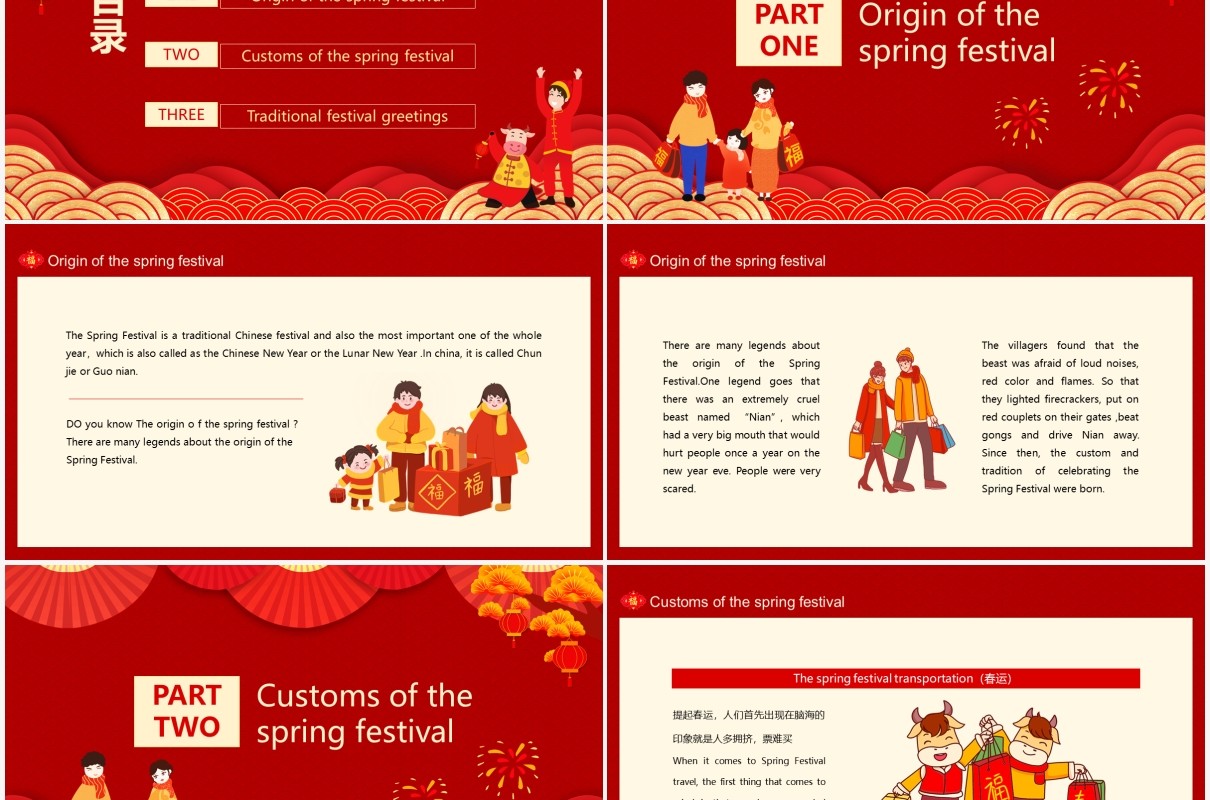 the Spring Festival春节节日英语动态PPT模板