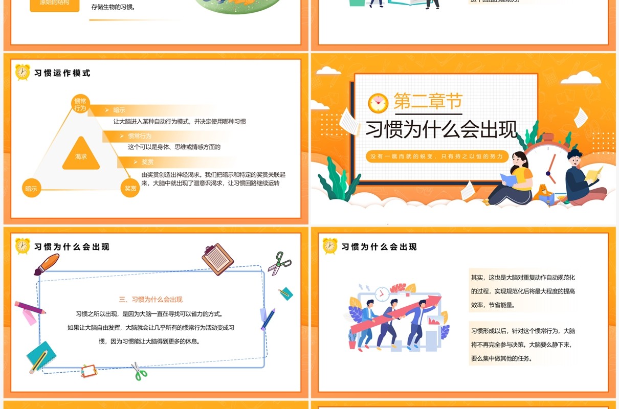 黄色卡通风习惯的力量主题教育PPT模板