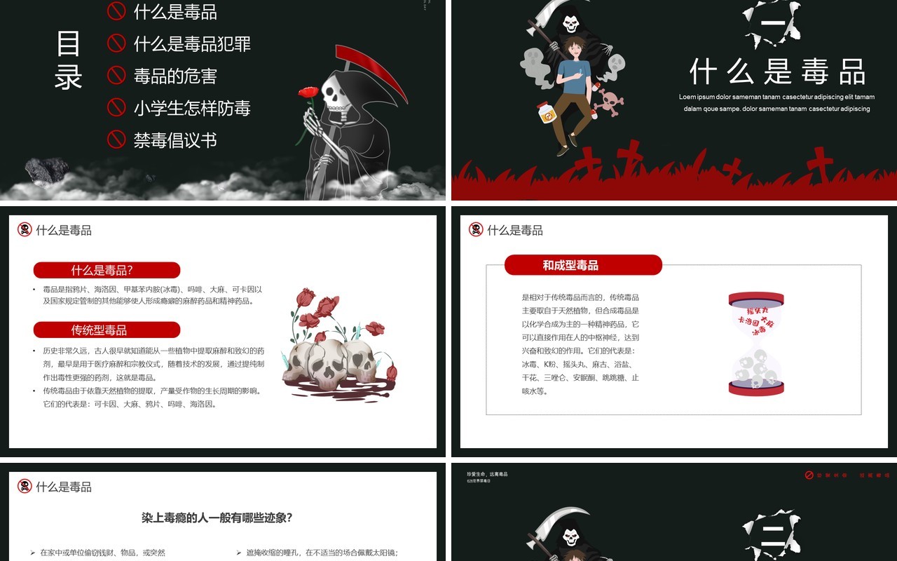 简约国际禁毒日青少年禁毒主题班会PPT模板