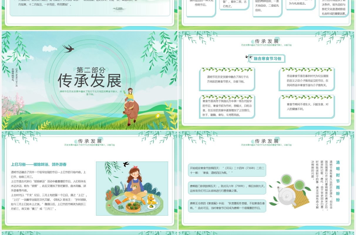 绿色卡通二十四节气之清明节介绍PPT模板
