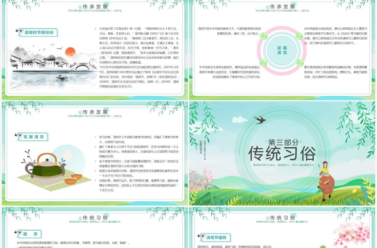绿色卡通二十四节气之清明节介绍PPT模板