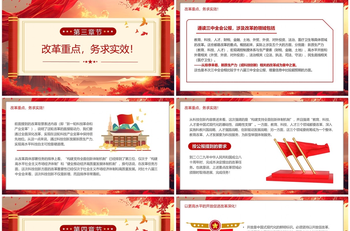 红色中国风学习二十届三中全会关键词PPT模板