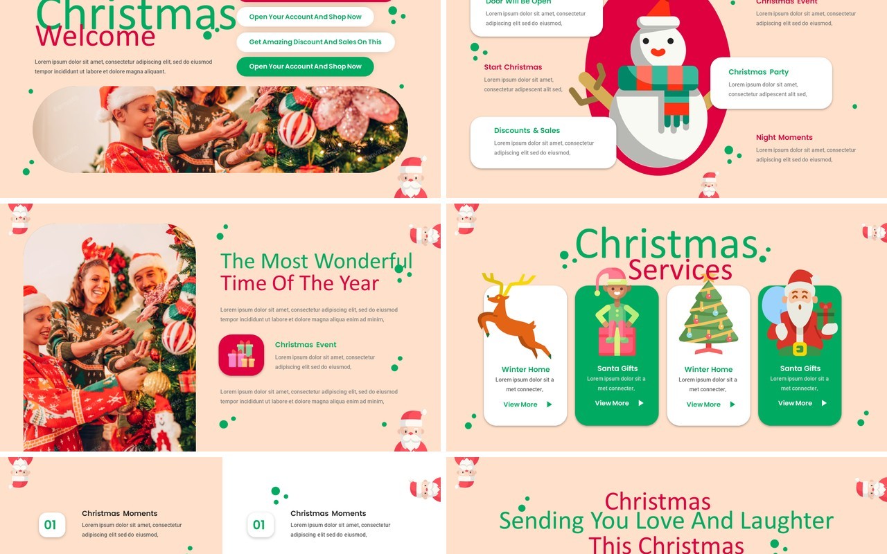 红色庆祝圣诞节新年快乐PPT英文模板Christmas PowerPoint