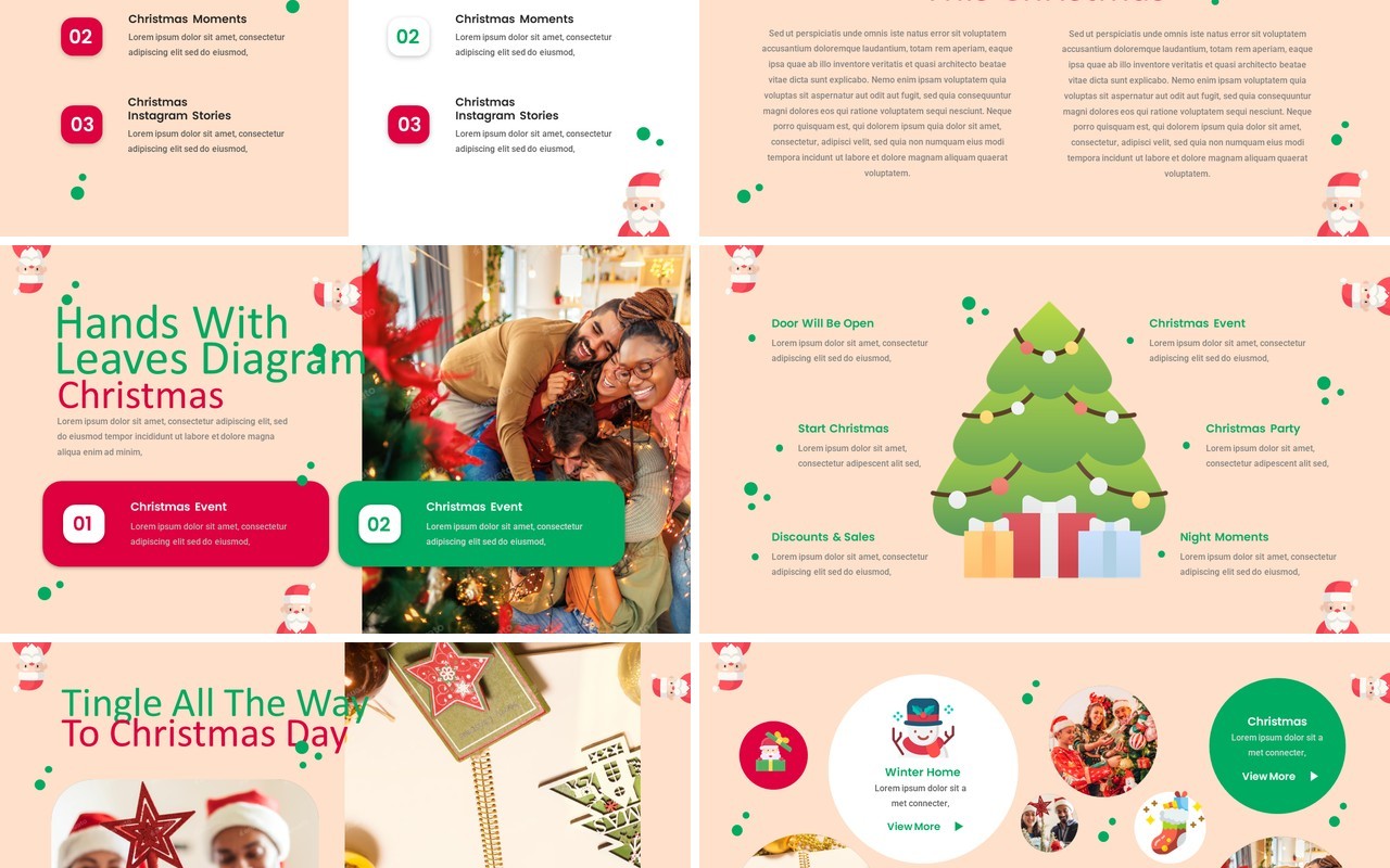 红色庆祝圣诞节新年快乐PPT英文模板Christmas PowerPoint