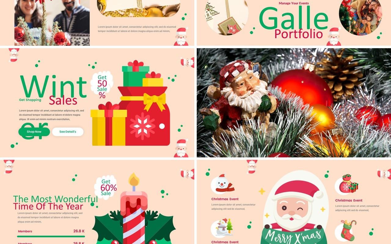 红色庆祝圣诞节新年快乐PPT英文模板Christmas PowerPoint