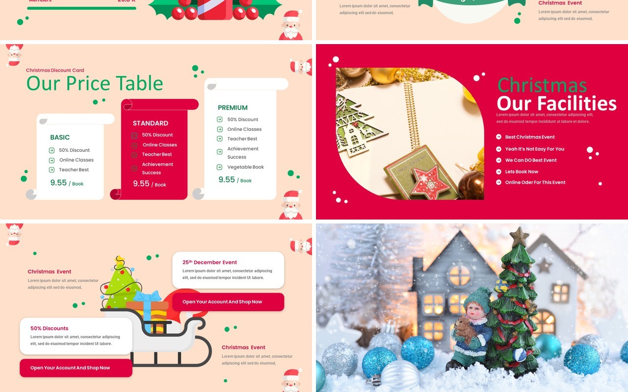 红色庆祝圣诞节新年快乐PPT英文模板Christmas PowerPoint
