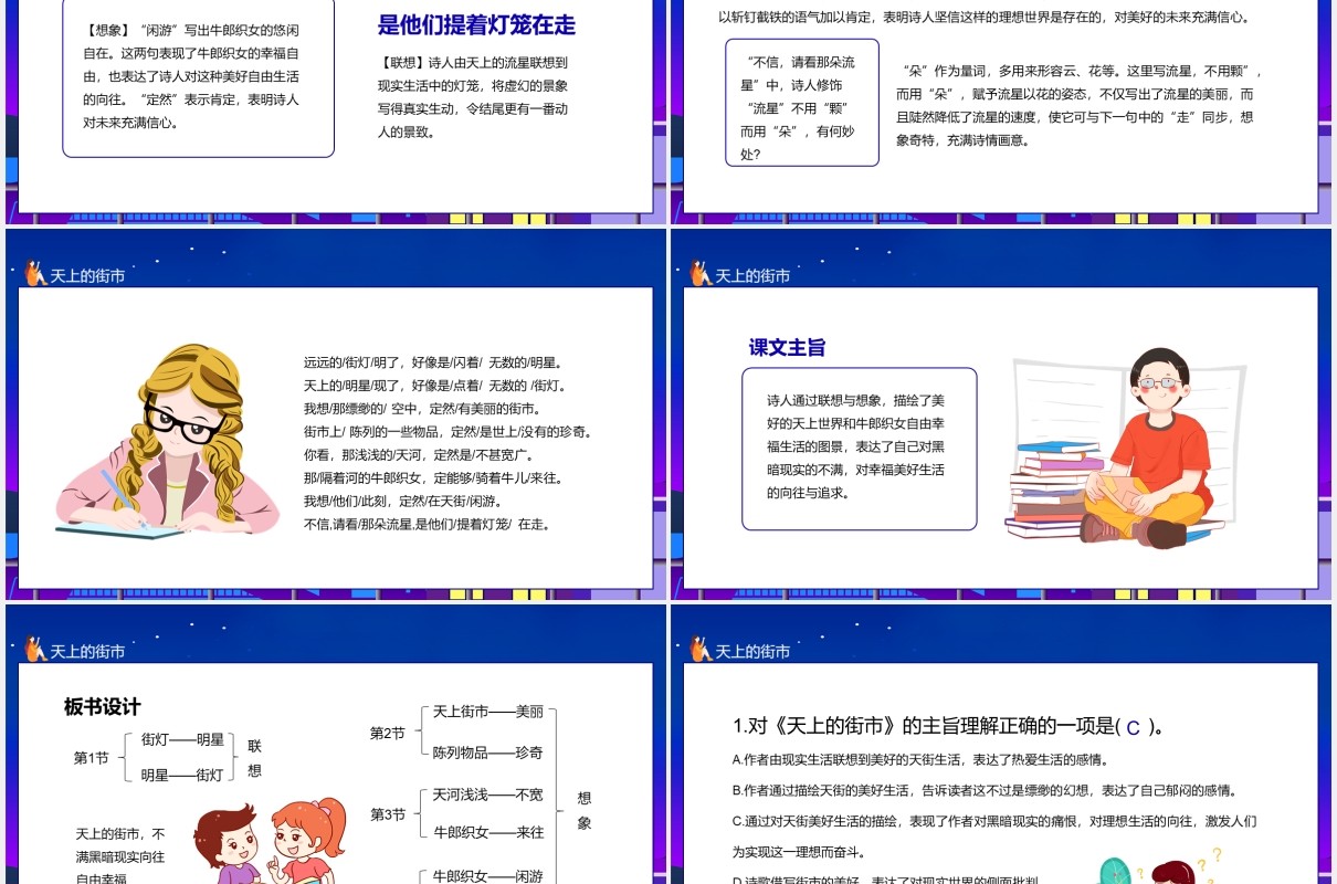 教育培训统编版语文七年级天上的街市动态课件PPT模板